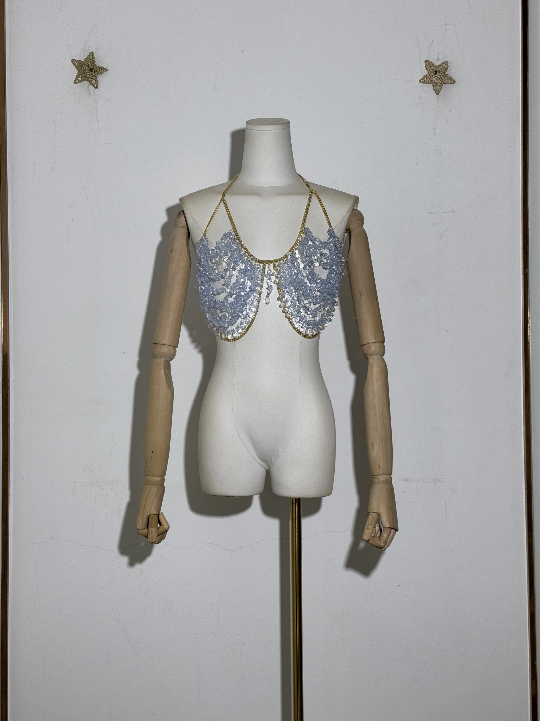 2025 Sexy corsé cuerpo cadena Spice Girl sirena Bikini disfraz espalda descubierta cuello piedra moldeado Bustier encantos