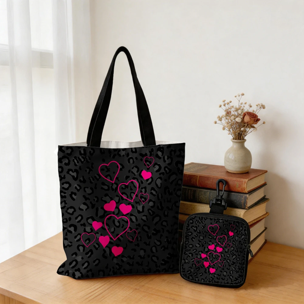 블랙 레오파드 프린트 핑크 하트 토트백과 동일한 동전 - Women Bags Gift 리뷰 및 가격