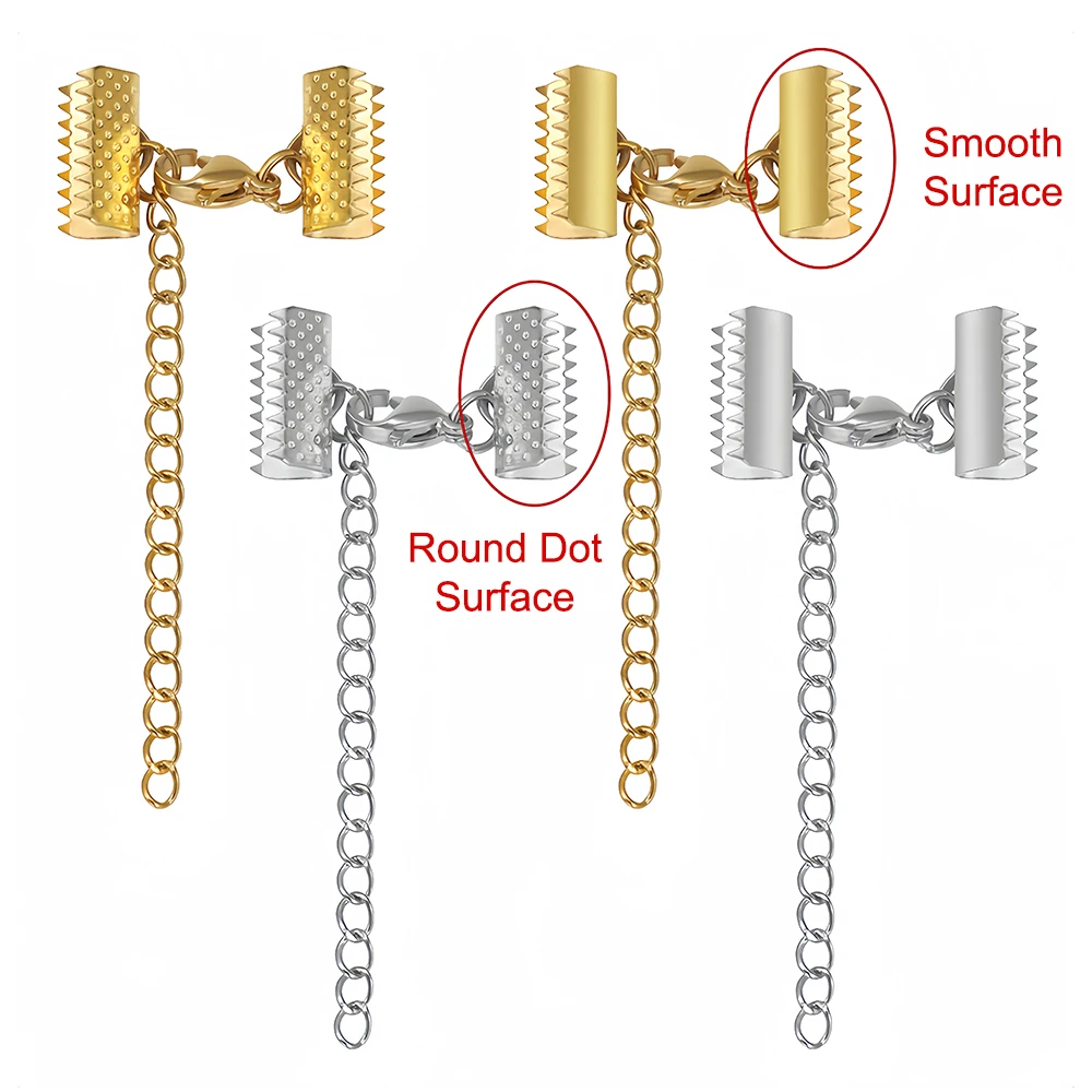 5pcs Stainless Steel Ribbon Leather Ends Lobster Claw Clasps Extension Chain Connector Fastener Clasps for Bracelet DIY Making
