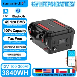 Bluetooth LiFePO4 Battery Packs 12.8V 100Ah/120Ah/200Ah with BMS Portable Power Station For Brushless Thruster Camping Fishing