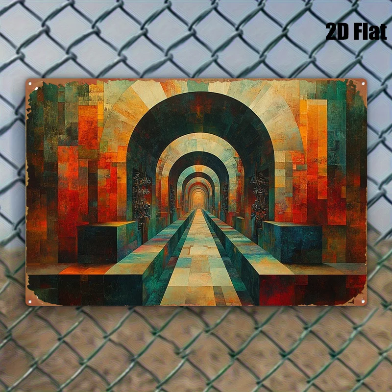 1pc 2D Flat Tinplate Painting Arch Tunnel Metal Wall Art Suitable for Farmhouse, Room Decor, Holiday Parties And Home Wall Art K