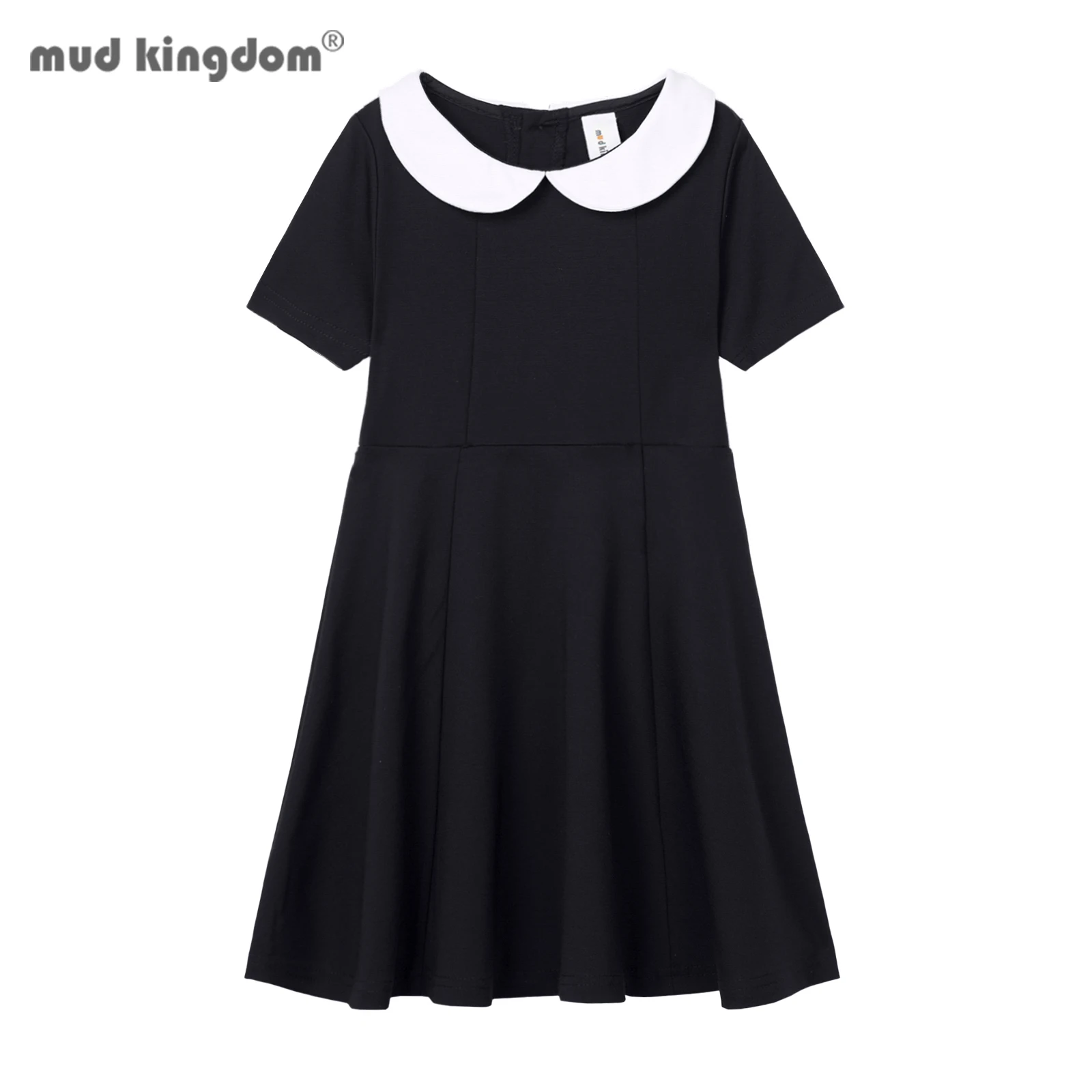 

Mudkingdom Girls Summer Dress Short Sleeve Unifroms School Dresses Peter Pan Colar Seam for Girls Dresses Slim Plain Dress