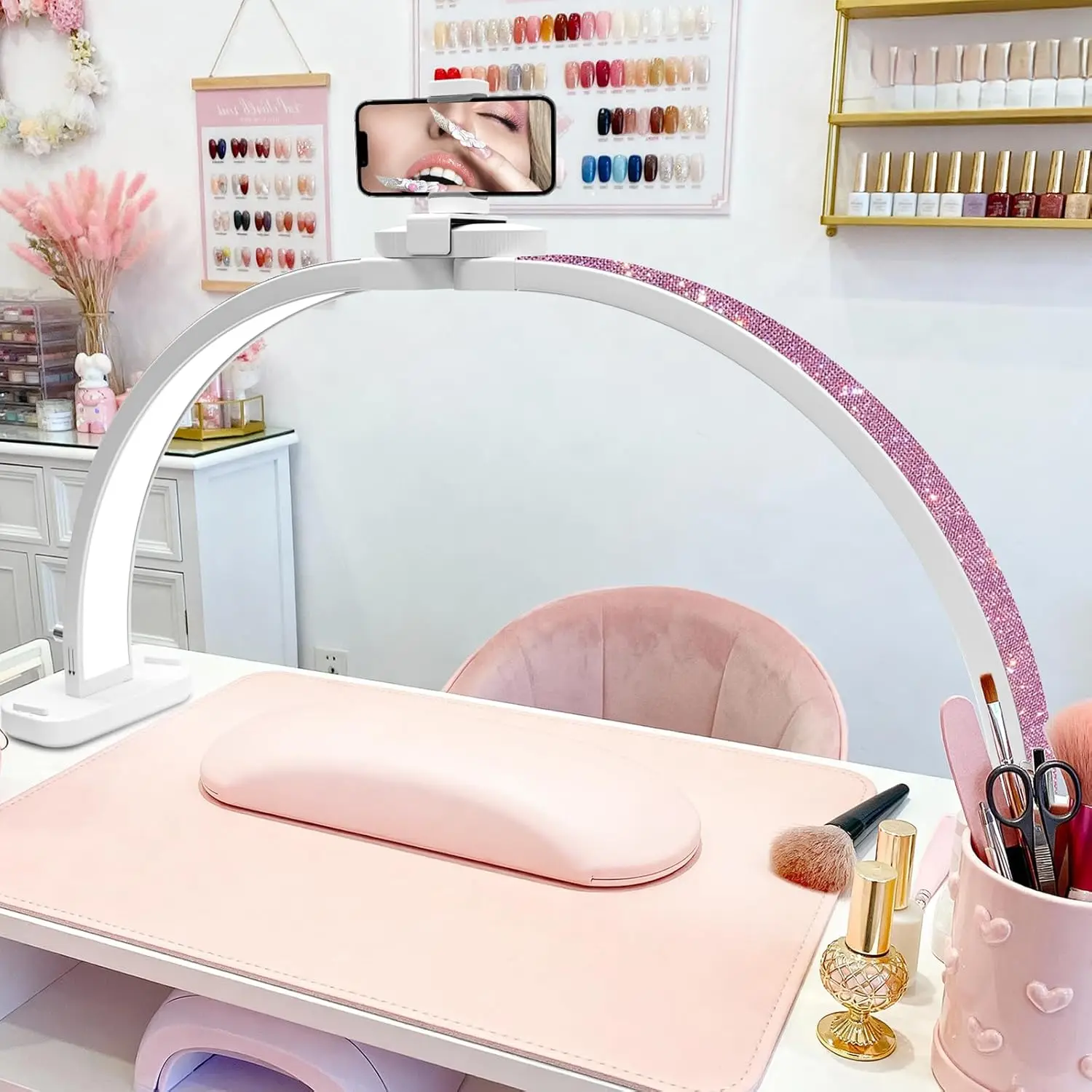 

31" Foldable LED Nail Desk Lamp with Phone Holder, Professional Light for Manicure & Beauty Studio