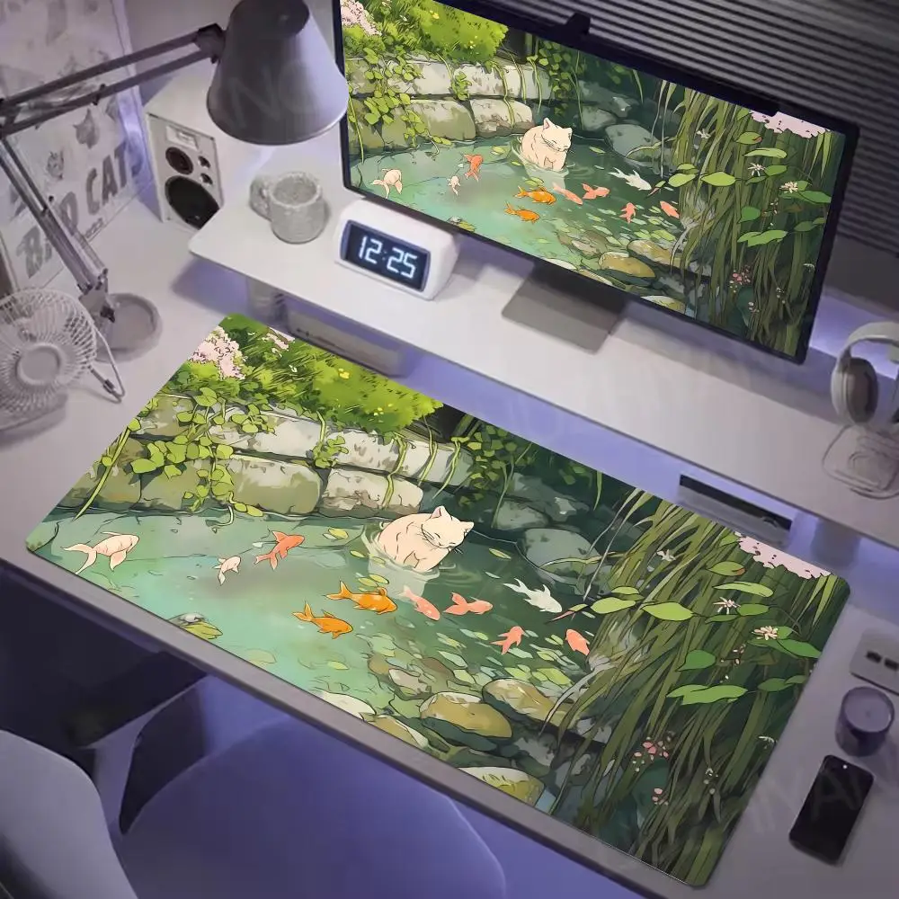 Cute cartoon cat fish Mouse Pad Computer Laptop Keyboard Pads Office Large Desk Mat Game Mousepad Rubber Non-Slip Rug 900X400mm