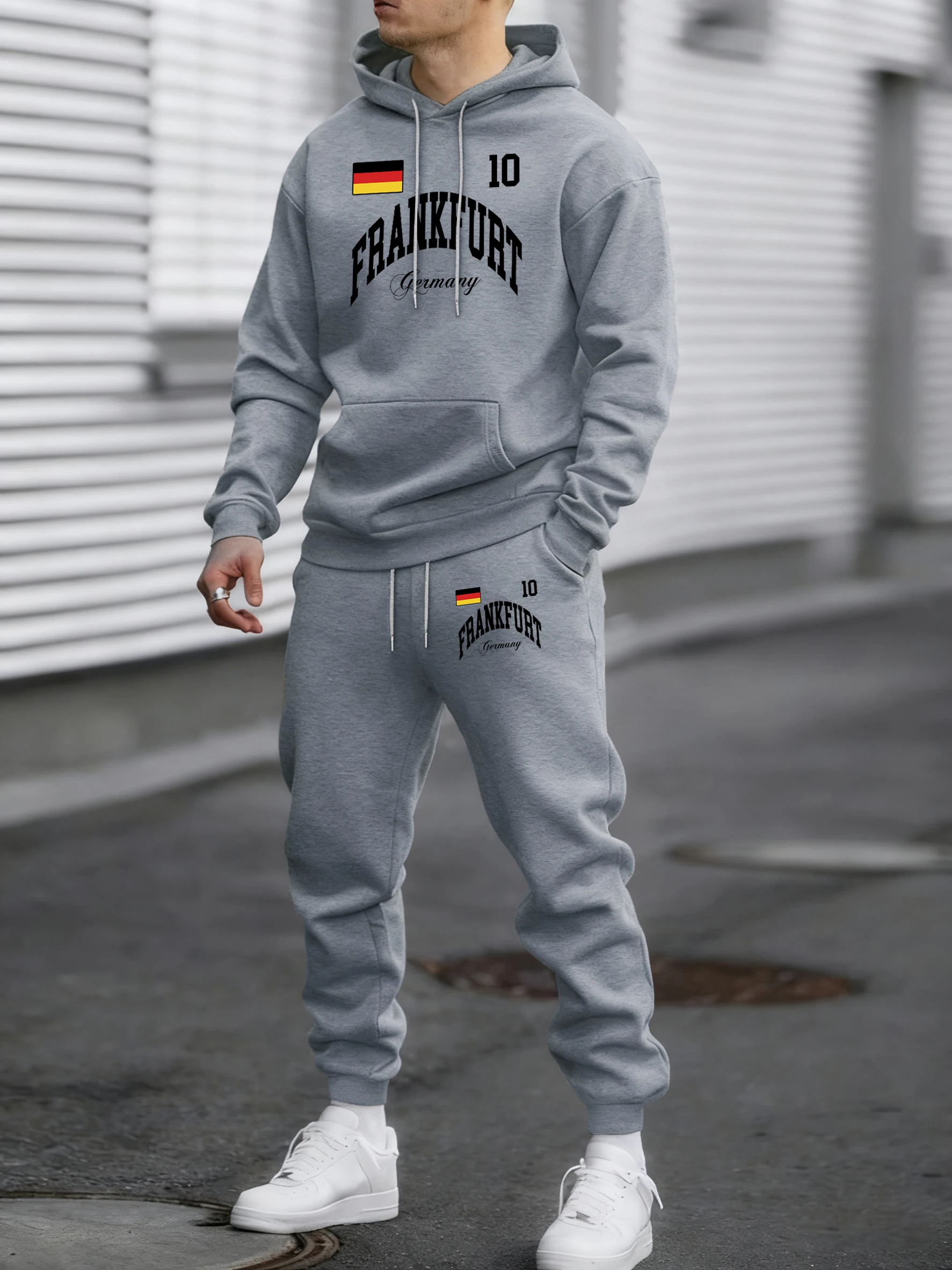 

Мужская осенне-зимняя толстовка с принтом флага Франкфуркской Германии, комплект из 2 предметов, флисовая теплая мягкая толстовка, спортивные удобные спортивные штаны