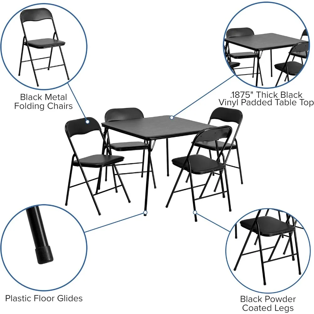 Dining Table Set.Madison 5-Piece Folding Card Table and Chair Set,Portable Event Table and Chairs Set 33.5 x 33.5 x 27.75 inches