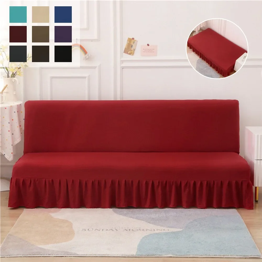 Stretch Velvet Sofa Bed Cover Armless Thick Plush Sofa Cover with Skirt Sofa Covers Seat Furniture Couch Cover for Living Room