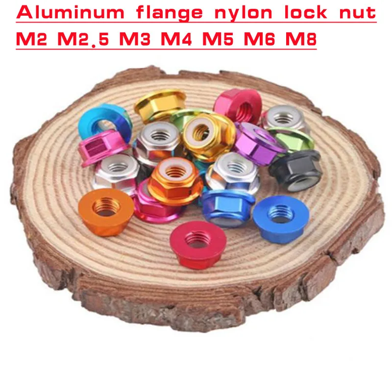 2-10PCS Colour Aluminum Alloy Flange Nylon Insert Lock Nut Self-Locking Nut M2 M2.5 M3 M4 M5 M6 M8