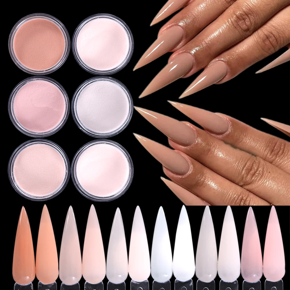 

6 цветов профессиональная акриловая пудра для ногтей розовый коричневый белый телесный полимер для французских 3D кончиков резьба по наращиванию ногтей акриловая пудра