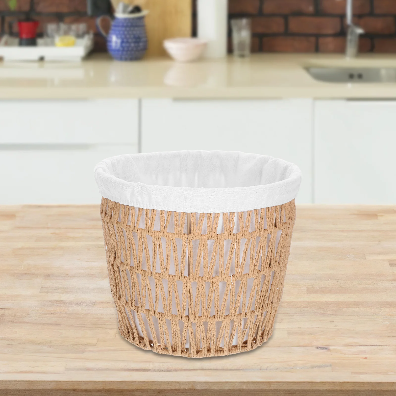 

Paper Rope Wicker Bread Basket Handmade Cotton Liner Decorative Storage Organizer Bread Serving Tray Woven Fruit Tray