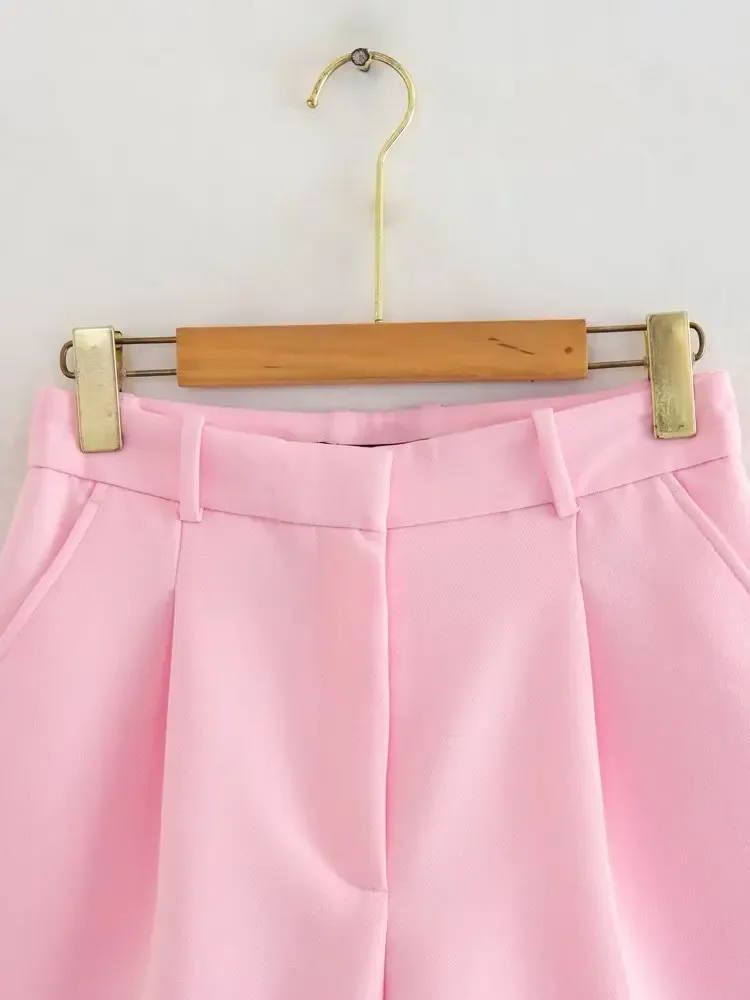 Pantalones cortos informales plisados de cintura alta para mujer, novedad de verano 2024