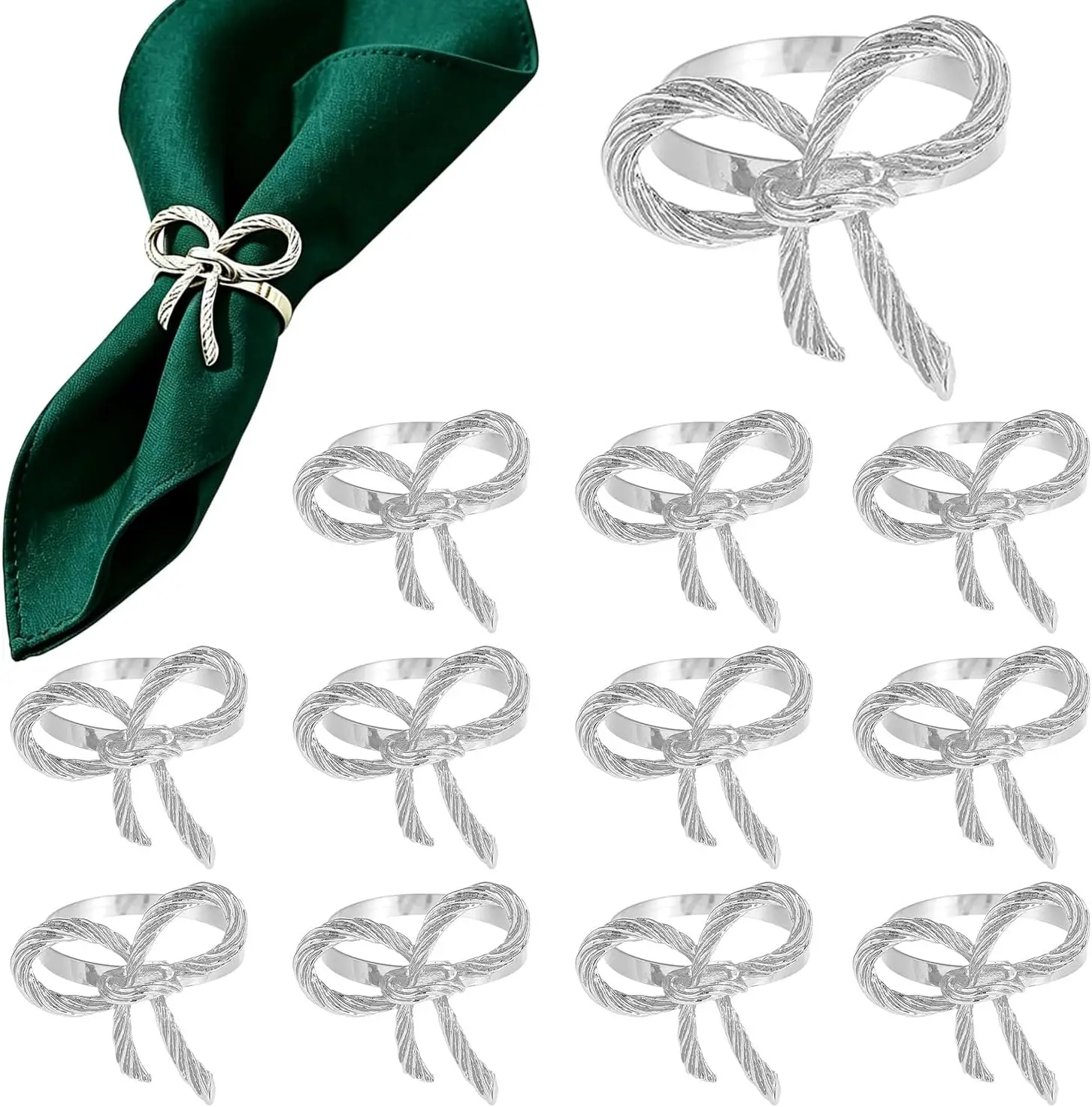1-12PCS Napkin Rings Exquisite Lustrous Bowknot Shaped Fine Table Centerpiece for Wedding Banquet Dinner Celebration Reception