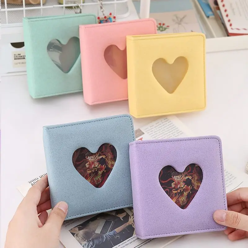 Heart-Shape Cutout 3-Ring Mini Card Binder Photo Album Photocard Single-Pocket Pages PU Leather Binder for Game Cards Photos