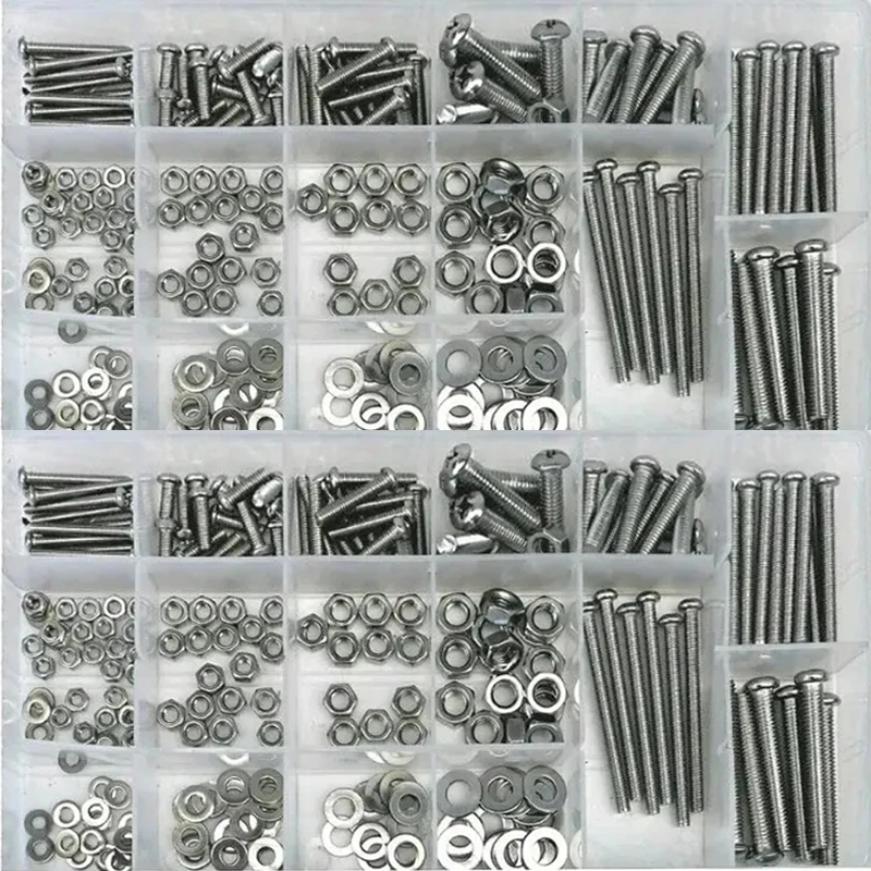 246PCS M3 M4 M5 M6 Stainless Steel  Round Head Screw Nut Bolt Cross Round Flat Washer Spring Kit