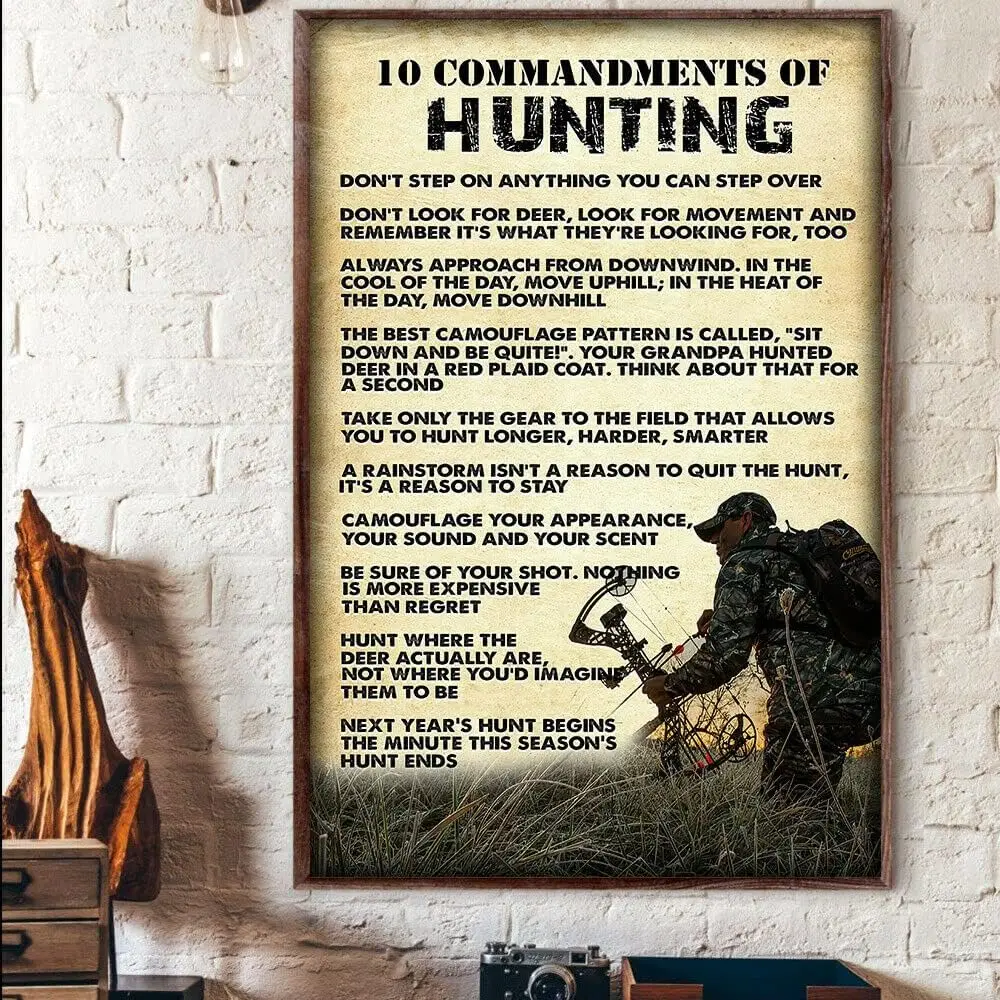 Metal Vintage Tin Sign Decor 10 Commandments of Bowhunting Hunting Bow Don't Step On Anything Hunter Poster Wall Poster Pla sign
