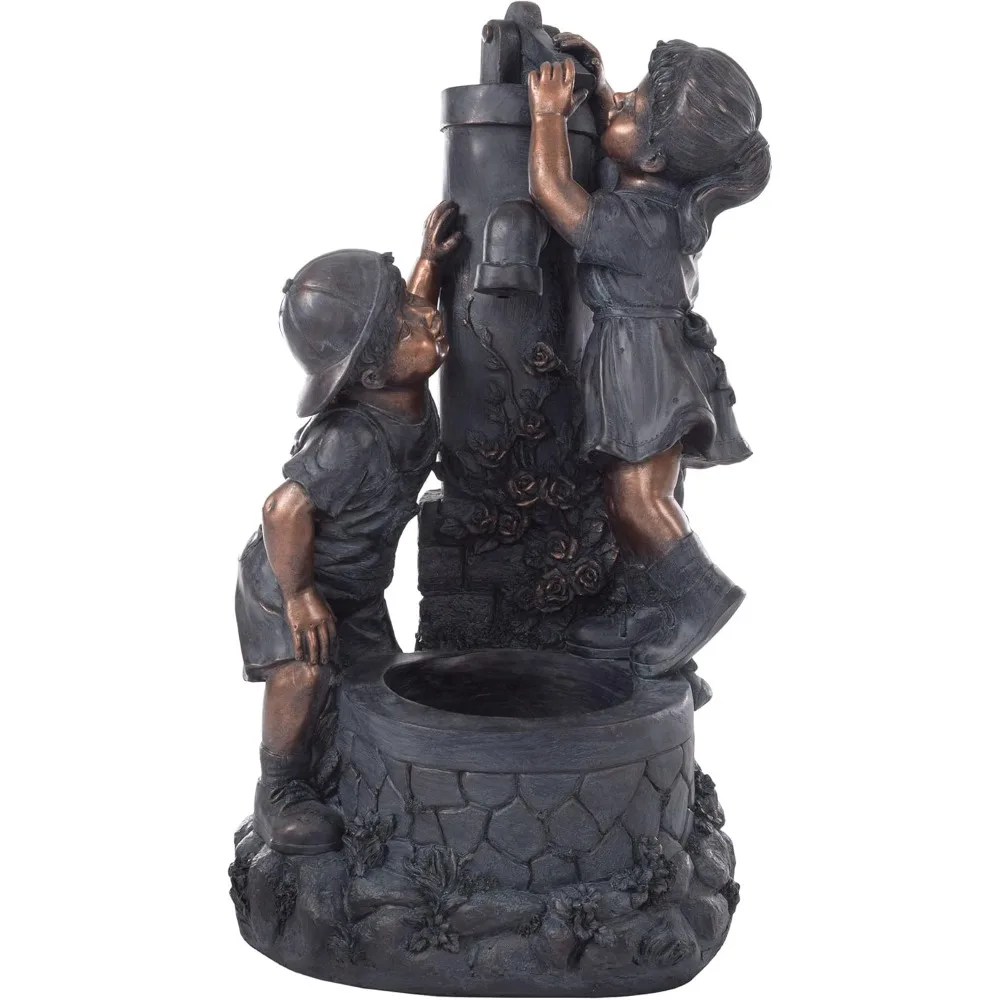 

boy and girl outdoor water fountain - garden fountain with soothing sound for patio, lawn, porch, and garden decor by (antique