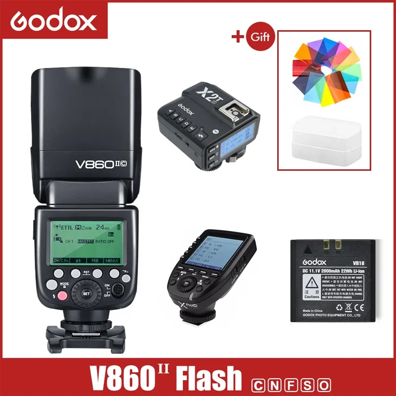 

Вспышка для камеры Godox V860II V860 II TTL HSS Speedlite со стандартной батареей Xpro X2T передатчик для Canon Nikon Sony Fuji Olympus