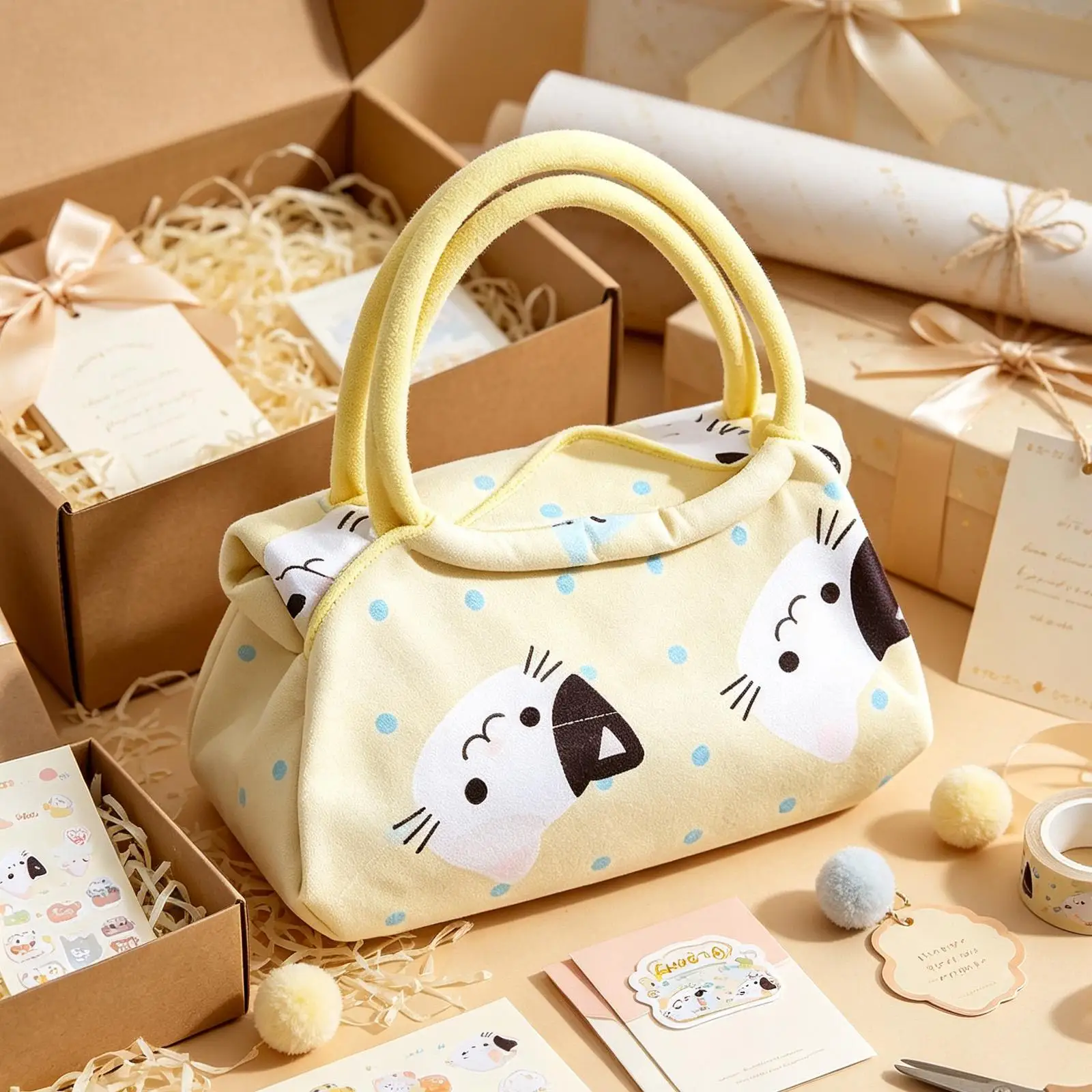 Handheld hundred sticker cloth bag Printed Insulated Lunch Bag Self-adhesive Reusable Foldable Carry Tote Bag Foldable Cosmetic
