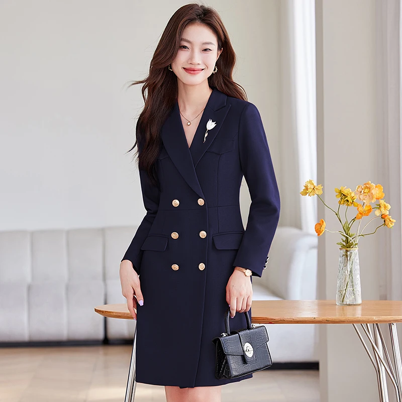 NAVIU Long Sleeve Dress For Women 2024 New Fashion Office Ladies Slim Blazer Dresses Chic Vintage Turn Down Collar Coats White