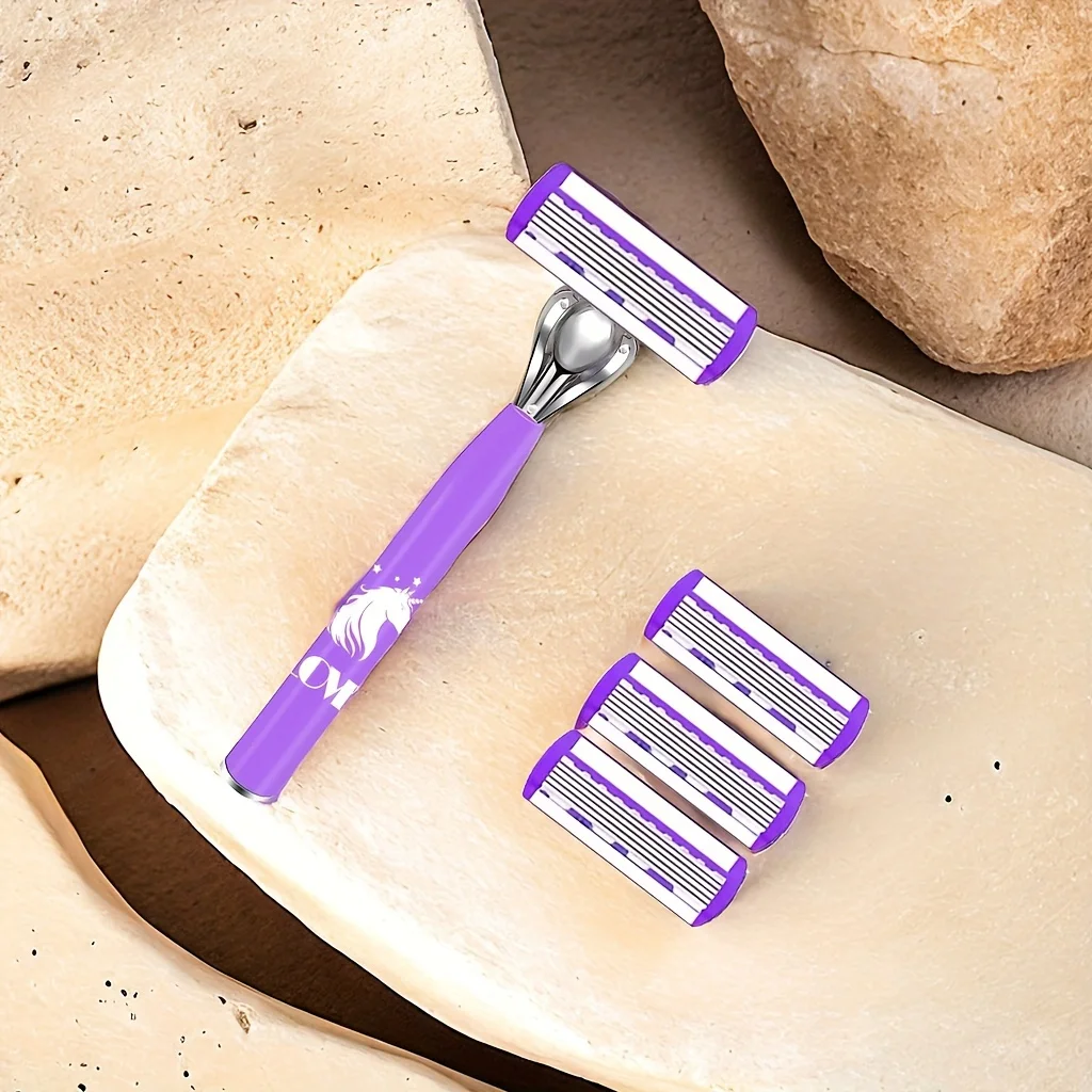 1 mango + 12 cuchillas/maquinilla de afeitar de seguridad Manual para mujer, cuchillas de afeitar de depilación de acero inoxidable de 6 capas, cabezal de afeitadora reemplazable