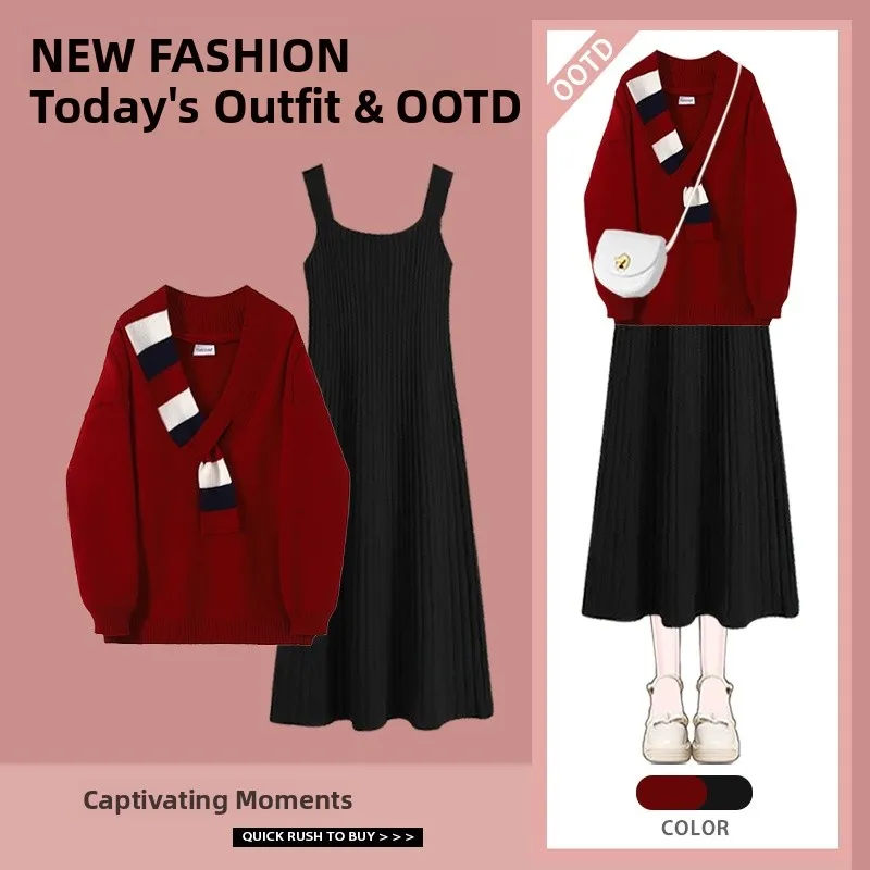 

Осенне-зимний женский вязаный свитер Faion Long Sve и комплект из двух предметов Dr, новогодний Sle V Ne, другой материал 00%