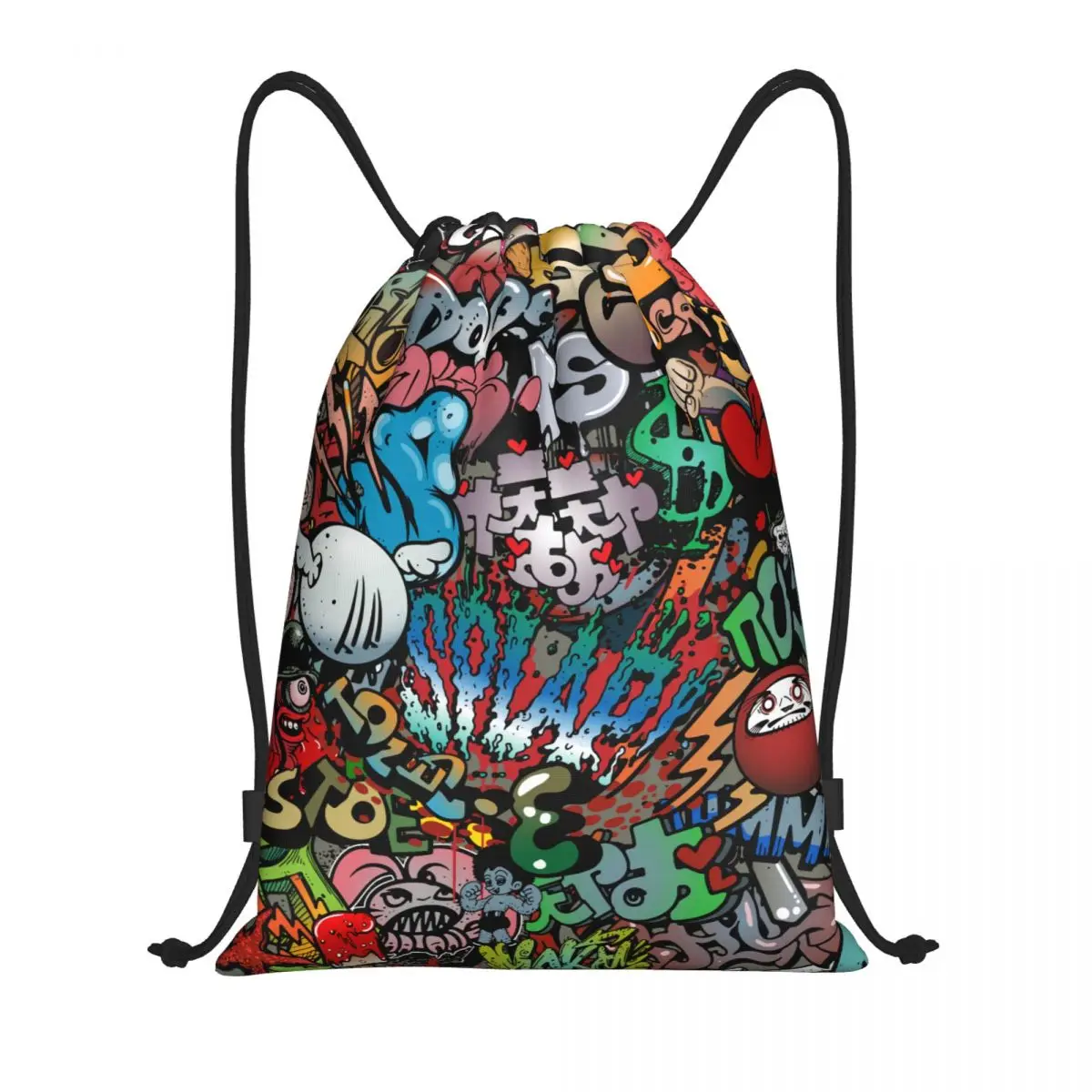 

Custom 70s Retro Comic Graffiti Print Drawstring Backpack Bags Men Women Lightweight Gym Sports Sackpack Sacks for Traveling