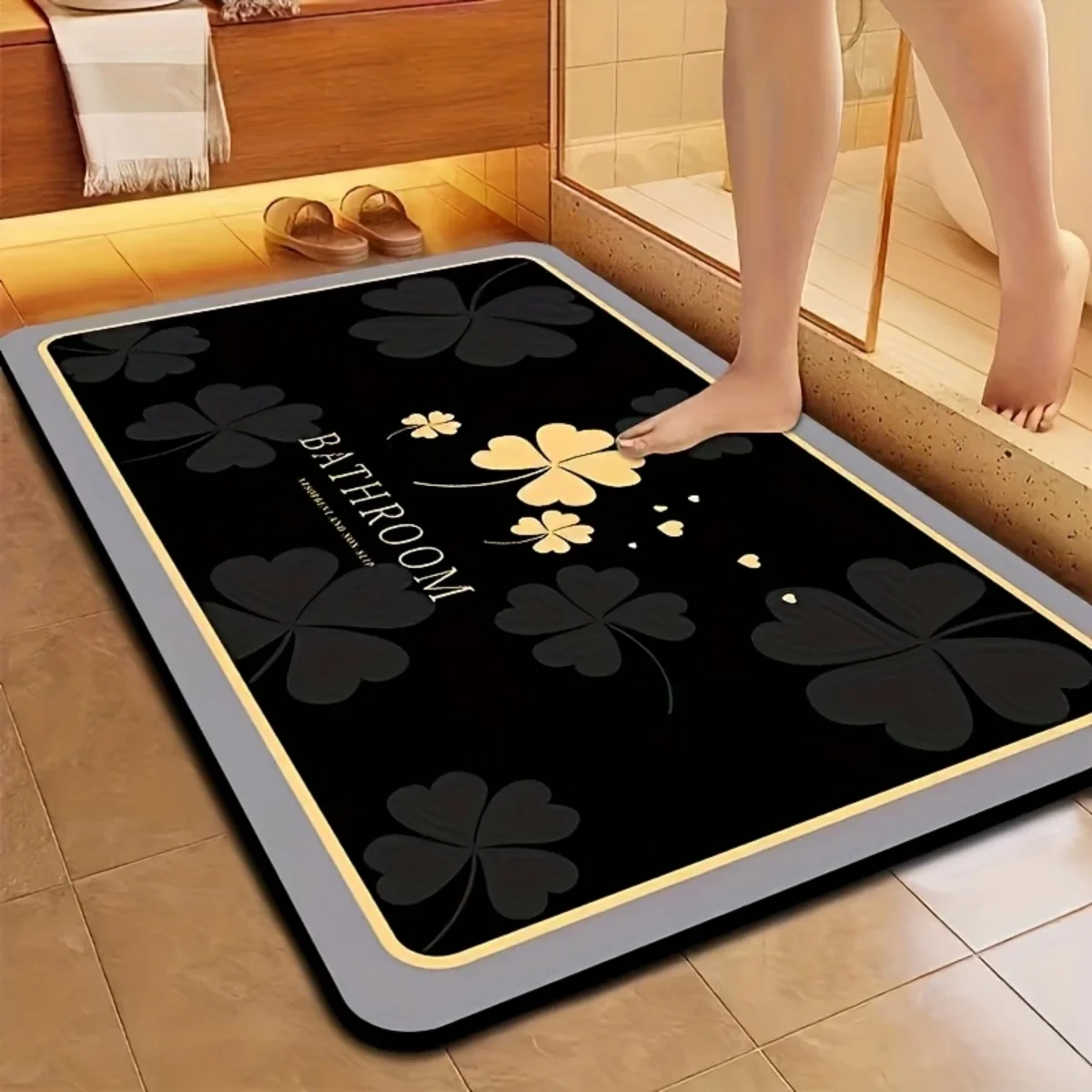 Tappetino da bagno quadrato in fango di diatomee, antiscivolo e assorbente, con retro in gomma, tappetino da pavimento ad asciugatura rapida per bagno, ingresso e porta, morbido tappetino assorbente