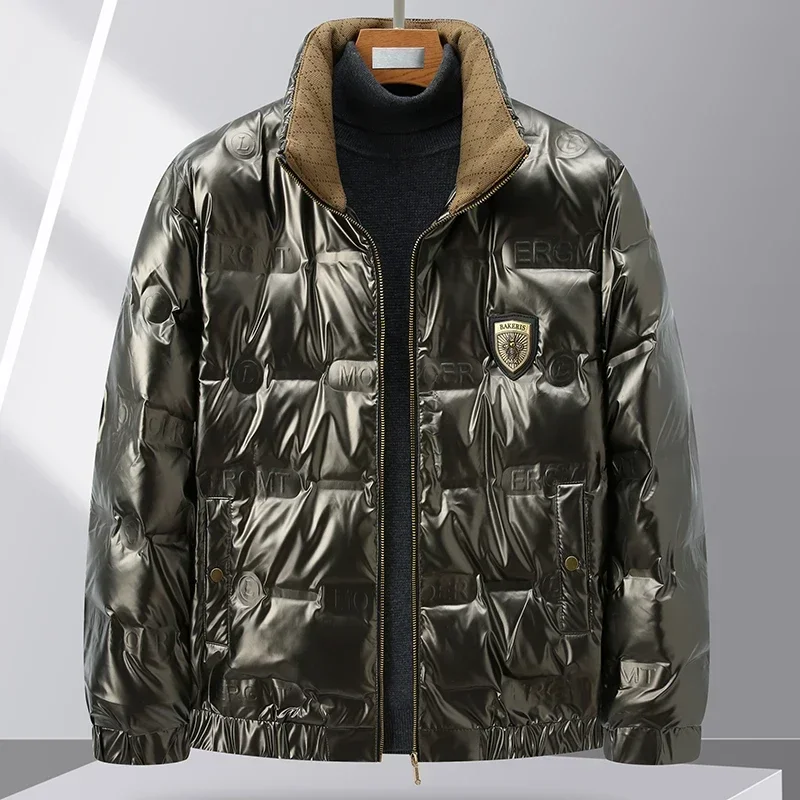 Men's Stand Collar Down Jacket Shiny Wash-Free White Duck Down Warm Jacket Short Fashion Coat New Clothes