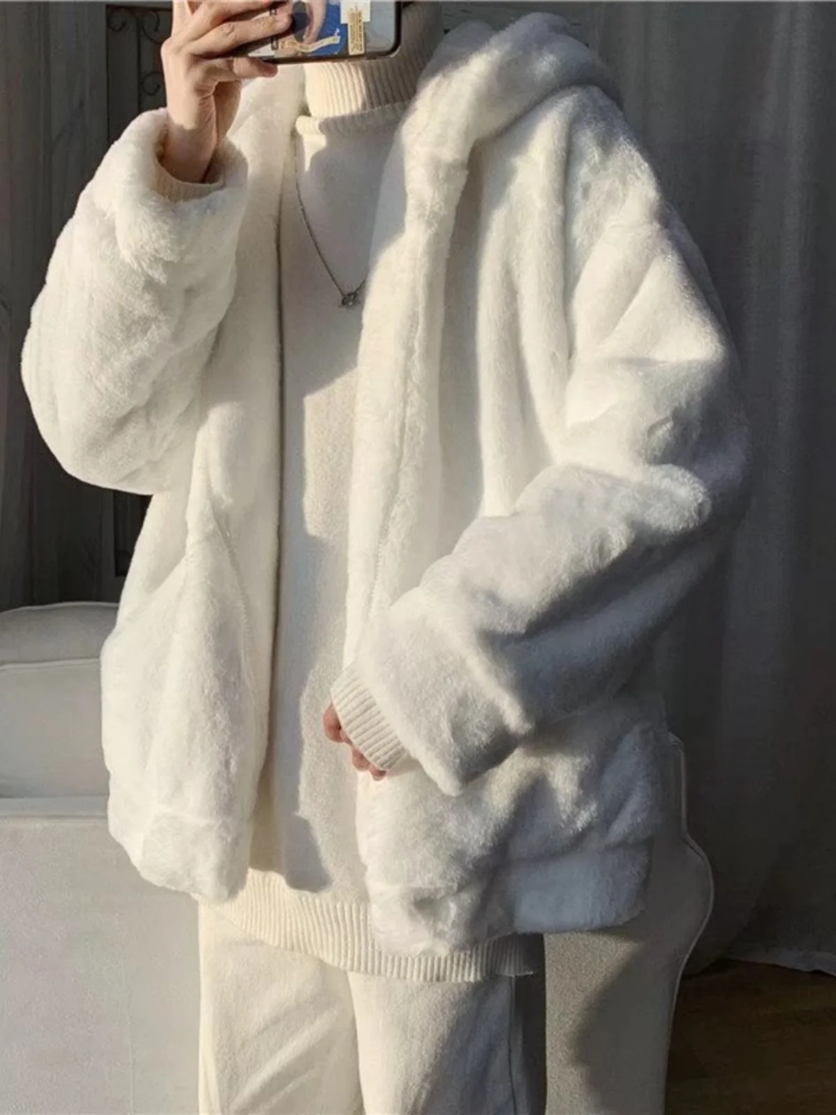 

Double-Sided Lamb Velvet Jaet Men's Autumn Winter New Sle Trendy Loose Hooded Cotton Thiened Cotton Coat Fce Cotton ...