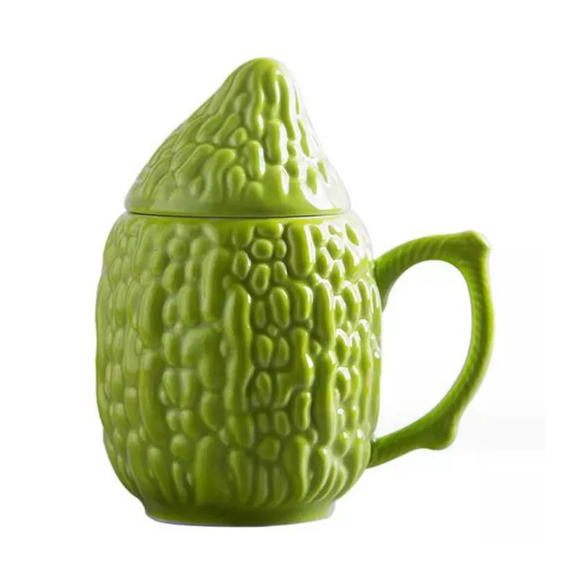 Creative Parody Bitter Gourd Handgrip Water Cup Coffee Mug Breakfast Oats Milk Mug Office Kitchen Drinkware Ceramic Crafts