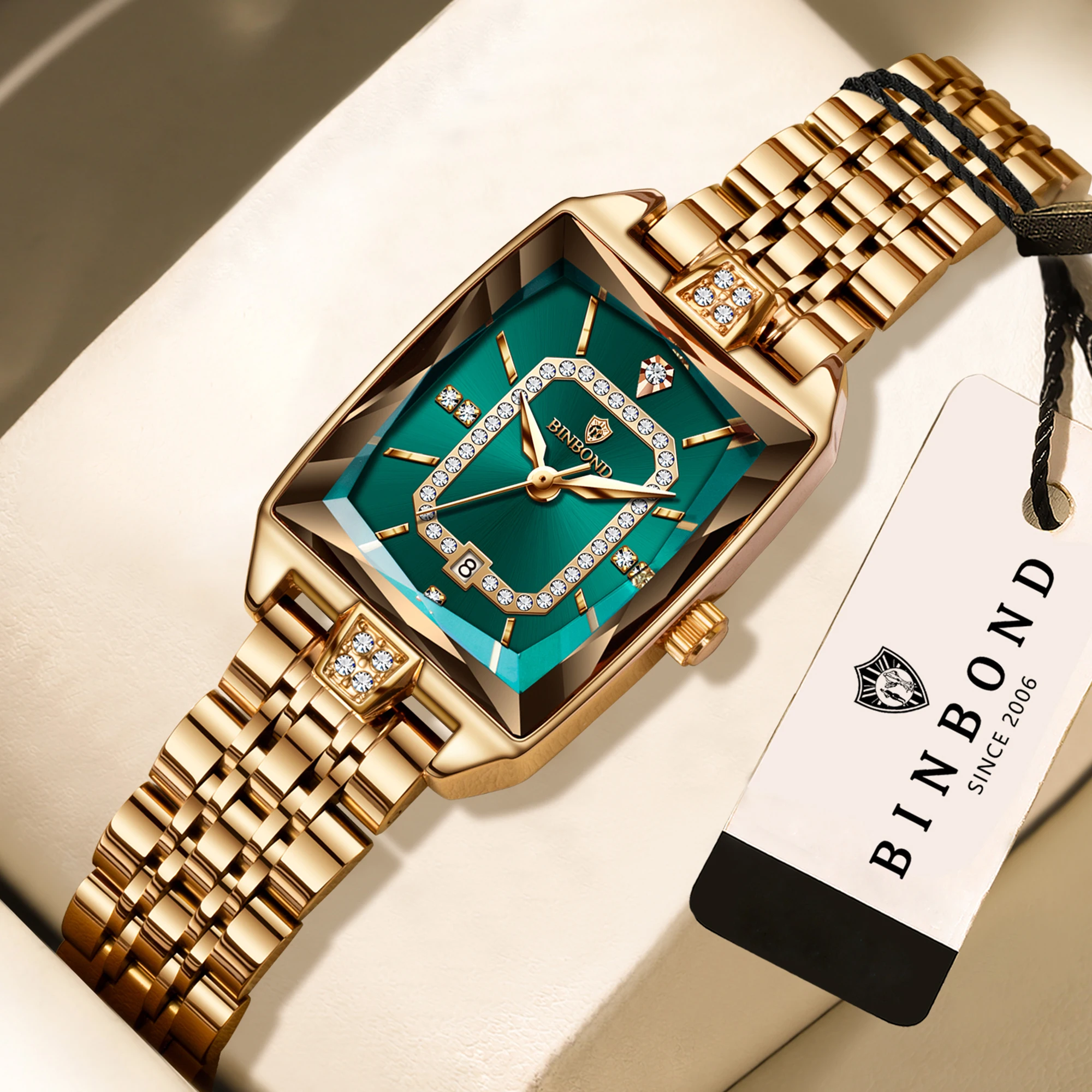BINBOND Waterproof Sturdy Auto Date Women's Watches Ladies Wristwatch Quartz Watch For Women Zircon Luxury Reloj