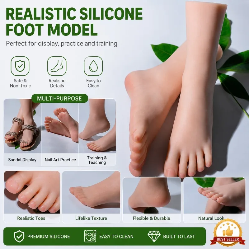 

28cm 1:1 girl Female Mannequin Feet Simulation Soft Silicone Foot Model NailArt Practice Manicure Photograph Shoes Sock Display