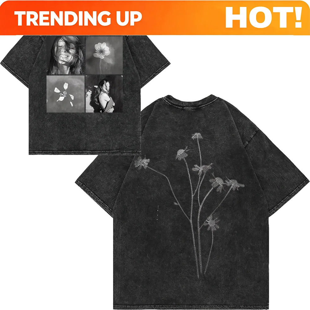 100% Cotton Vintage Washed Ariana Grande Petal T Shirt New Fashion Men/Women Retro Rabbit Loose Acid Wash Tees Shirts Bunny Tops