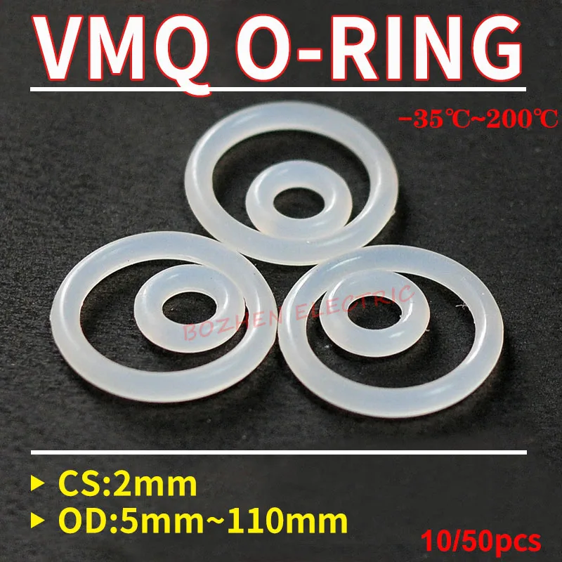 10/50pcs VMQ White Silicone Ring Gasket CS 2mm OD 5 ~ 110mm Food Grade Waterproof Washer Rubber silicone gasket rubber o-ring