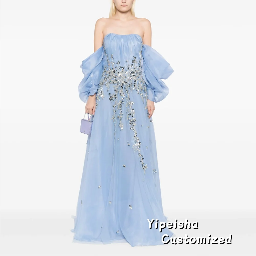 

Customized A-line Appliques Prom Dress Chiffon 3/4 Length Sleeve Evening Dresses Crystal Elegant Party Dresses