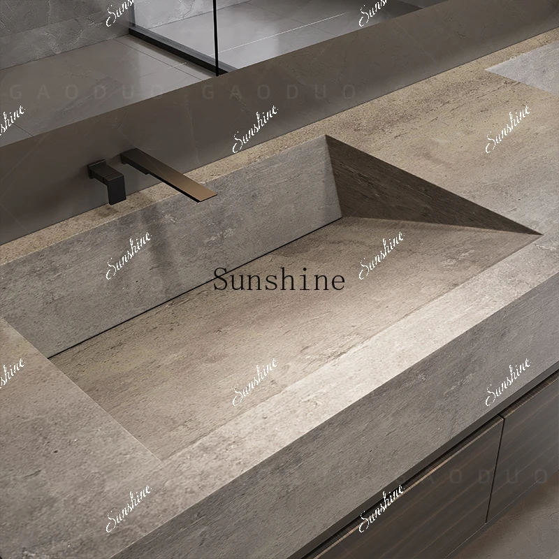 Rock slab integrated seamless basin bathroom cabinet combination high-end washtable single and double basin customization TF