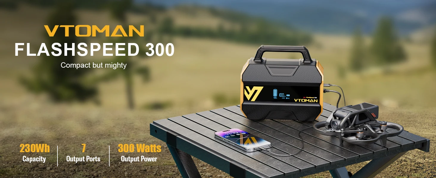 VTOMAN FlashSpeed 300 tragbares Kraftwerk 230 Wh/70000 mAh LiFeP04 Akku für Outdoor-Campingzelt, Reisen, Zuhause, Energieleistung – Detail 1
