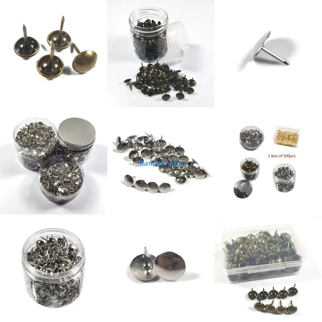 U2JC حزمة من 500 قطعة من دبابيس الإبهام ذات الرأس المسطح المطلية بالنيكل ديكور المنزل مستلزمات المكتب دبابيس ضغط مستديرة دبوس #1