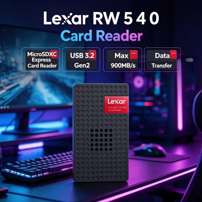 Lexar MicroSDXC Express Card Reader RW540 Max 900MB/s Built-in Fan USB 3.2 Type-C for Photo Transfer