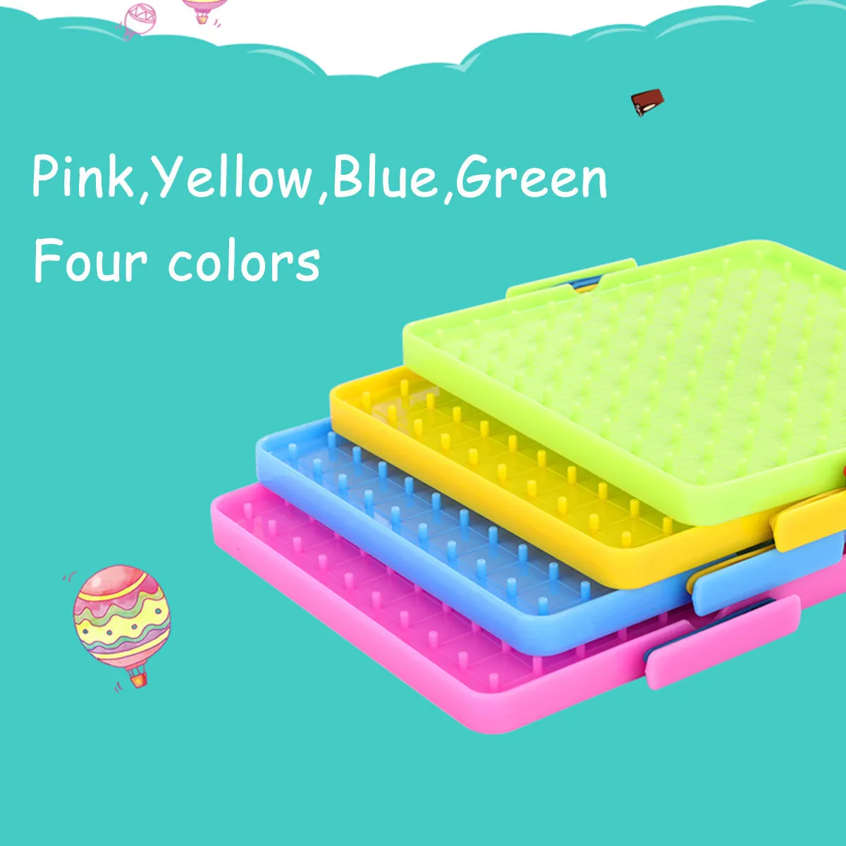 

4Pcs Plastic Geoboard Pegboard Nail Board for Kids Math Learning Counting Sorting Color Recognition Elementary Education