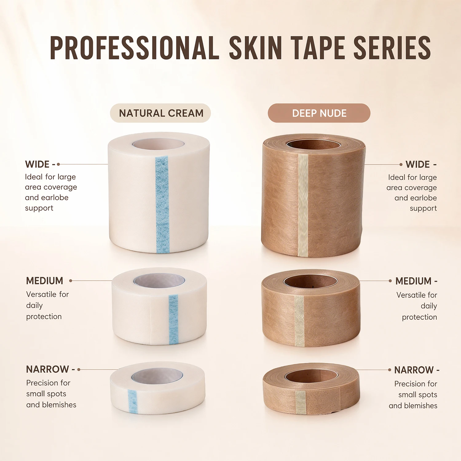 Dual Color Lash Isolation Tape 1.25/2.5/5cm Waterproof Breathable Skin Friendly Non-woven Tape For Eyelash PMU Tattoo Ear Stud
