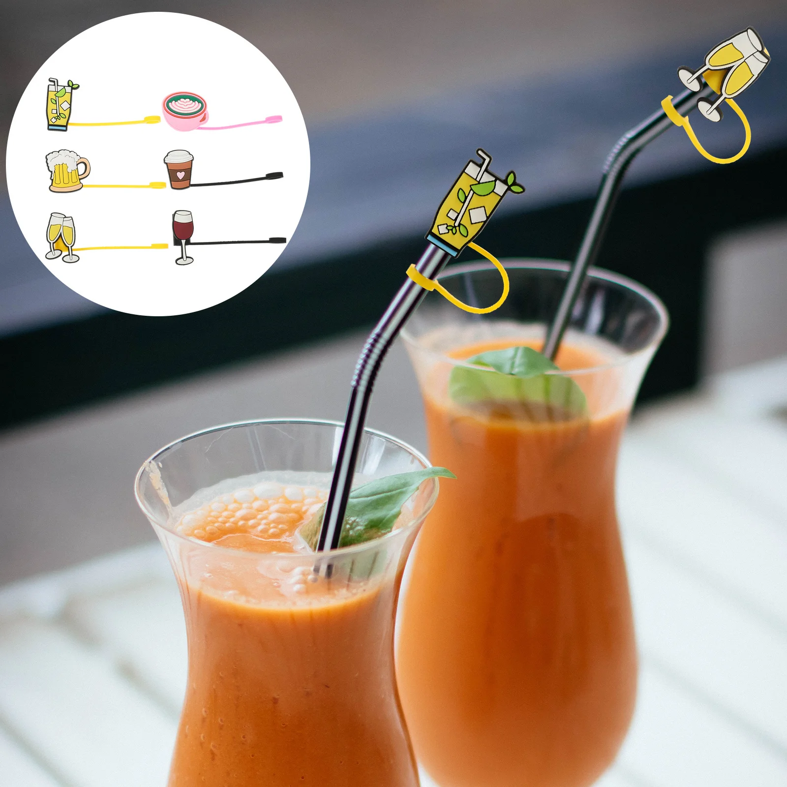 

6Pcs Silicone Straw Toppers Reusable Protective Drinking Straw Caps Dust-Proof Covers for Party Home Picnic Outdoor Use
