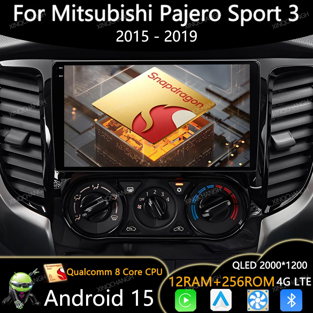Android 16 Car Radio For Mitsubishi Pajero Sport 3 L200 5 Triton 3 2015 2016 2017 - 2019 Multimedia Stereo Video Player QLED GPS