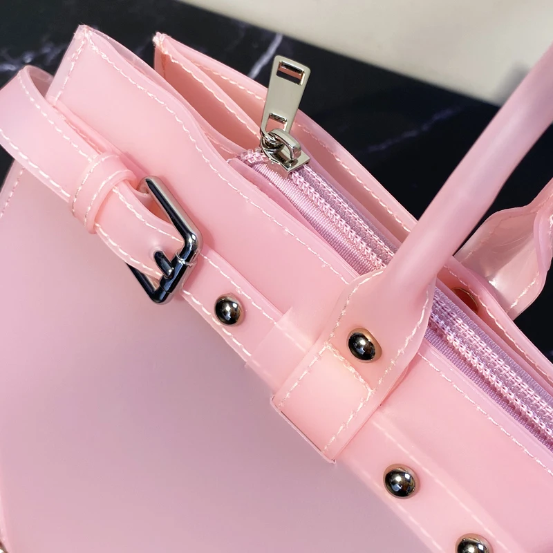 Candy Color TPU Jelly Bag For Women Luxury Designer Handbag And Purse 2026 New In Top Handle Rivet Belt Buckle Underarm Shoulder