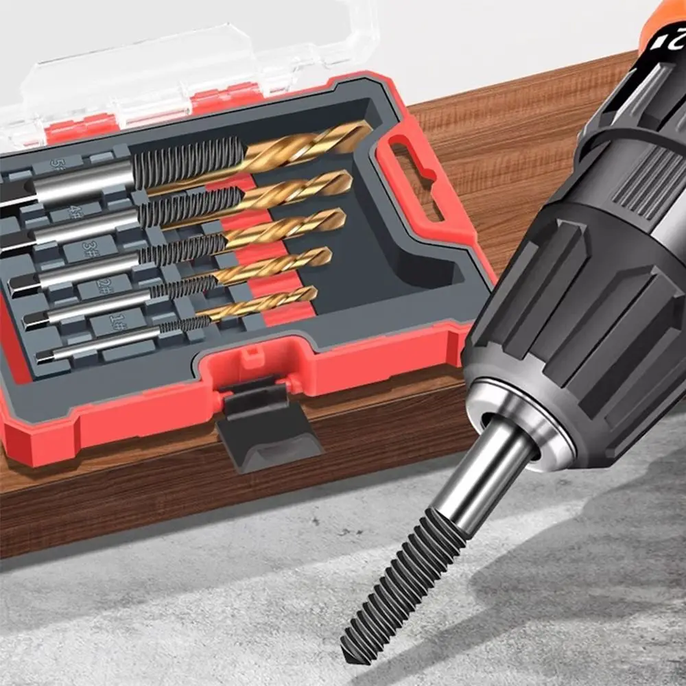 

Left Hand Drill Bit Set Save Time Square Head Broken Screw Extractor Set Carbon Steel Smooth Chip Removal Damaged Screw Remover