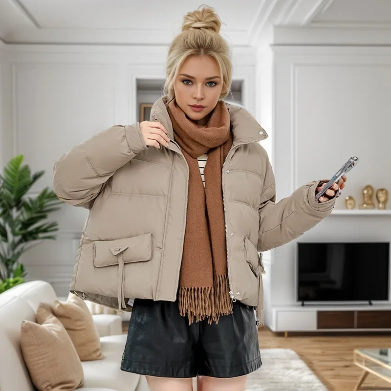 2024แฟชั่นฤดูหนาวผู้หญิงเย็นเสื้อหลวมคอOversizeสั้นParkas Casualหญิงหนาลงเสื้อแจ็คเก็ตผ้าฝ้าย