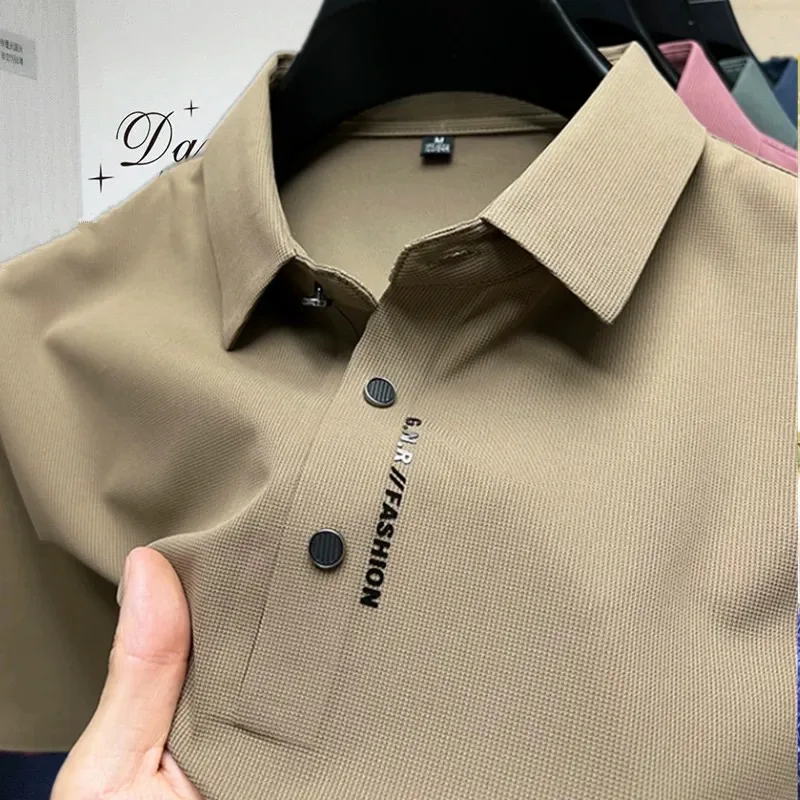 High end brand ice silk short sleeve polo shirt men's summer new fashionable printed casual T-shirt comfortable cool golf top image 4