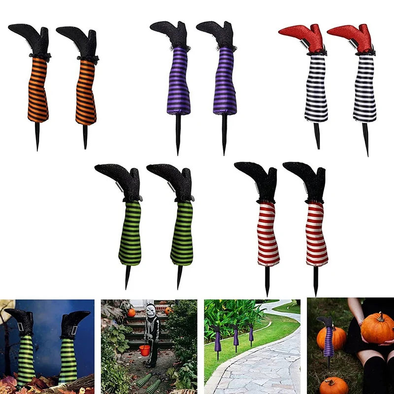 

2PCS Halloween Decoration Evil Witch Legs Upside Down Wicked Wizard Feet With Boot Stake Yard Lawn Garden Decoration Props