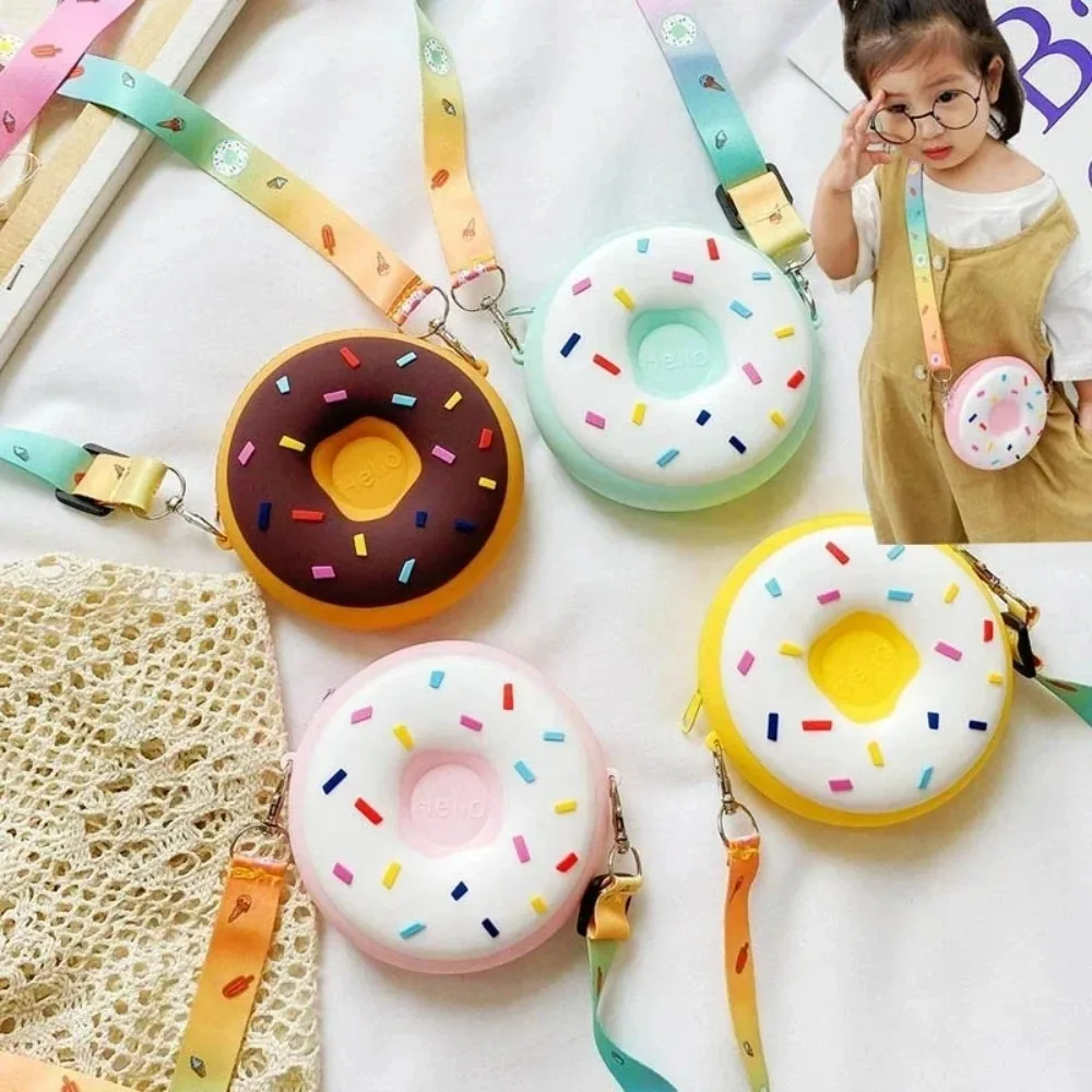 Baby Girls Donut Crossbody Bag Children Cute Silicone Mini Coin Purse Handbags Small Wallets Kids Rainbow Messenger Shoulder Bag