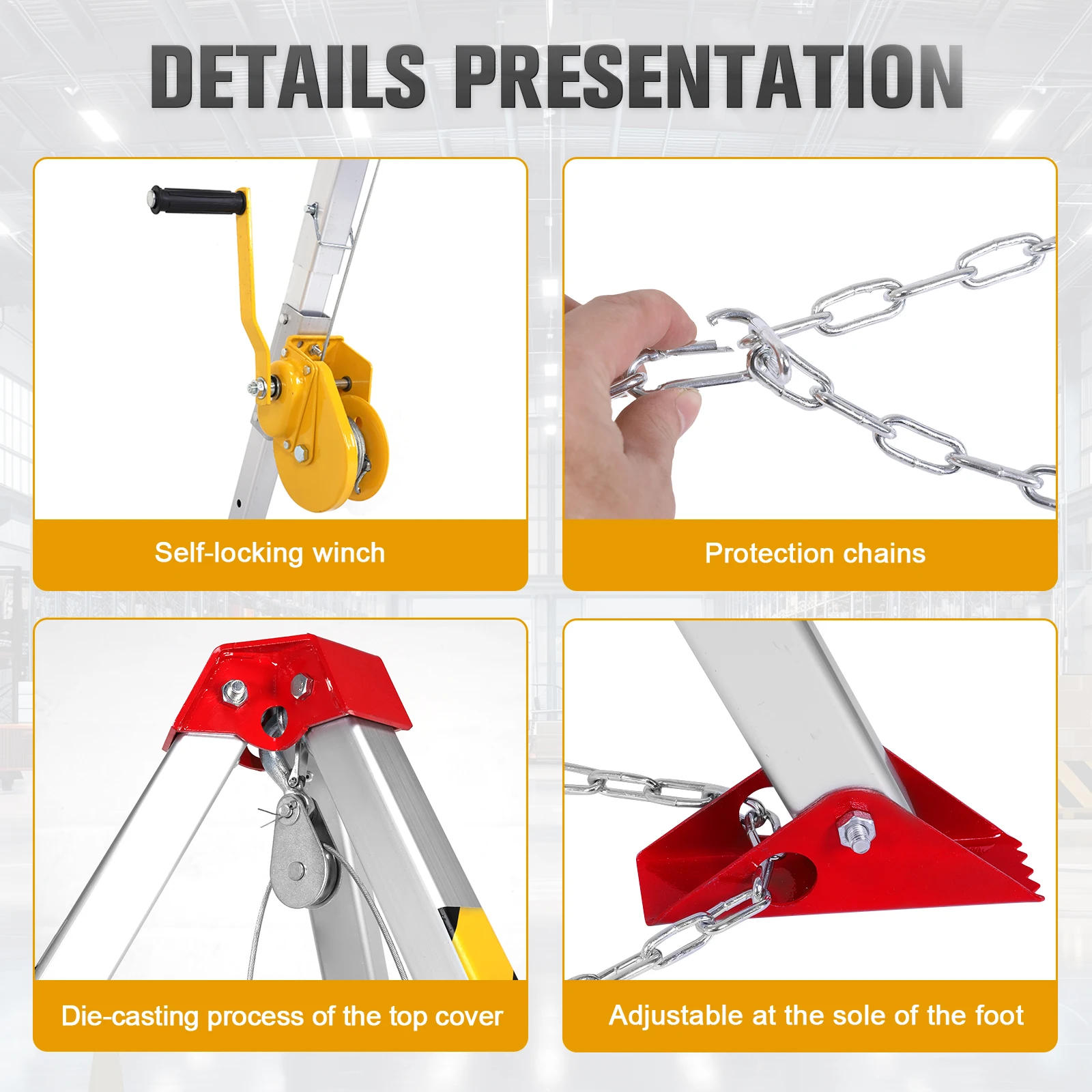 مجموعة حامل ثلاثي القوائم للمساحة المحدودة، ونش عالي التحمل، حامل ثلاثي آمن للإنقاذ ذاتي القفل لمعدات الإنقاذ في حالات الطوارئ #4